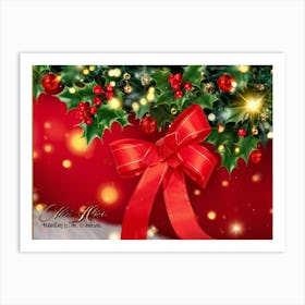 A Festive Christmas Greeting Symbolically Displayed Featuring Holly Fresh And Fiery Red Leaves Br (4) Art Print