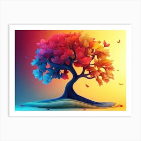 3d Abstraction of Color Tree on Bright Background In 3d Art Print