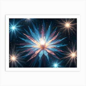 Abstract Image Of A Glowing Blue And Pink Flower With Delicate, Spiky Petals Art Print