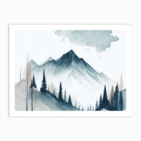 Mountain And Forest In Minimalist Watercolor Horizontal Composition 353 Art Print