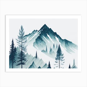 Mountain And Forest In Minimalist Watercolor Horizontal Composition 150 Art Print
