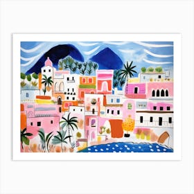 Positano Italy Cute Watercolour Illustration 3 Art Print