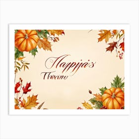 Calligraphy Of Happy Thanksgiving In Elegant Flowing Script Intertwined With Autumnal Motifs Suc (4) Art Print