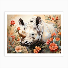 Rhino With Roses Wildlife 1 Art Print