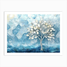 3d Tree with Silver and Light Green Leaves Art Print