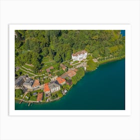 Villas in Italy on the lake. Drone photography. Art Print