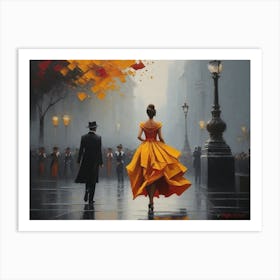 Couple Walking In The Rain Art Print