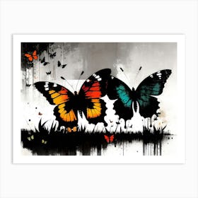 Butterflies On The Grass Art Print