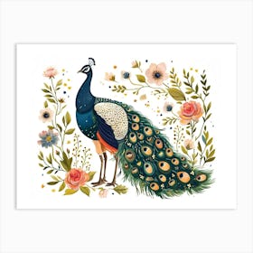 Little Floral Peacock 2 Art Print