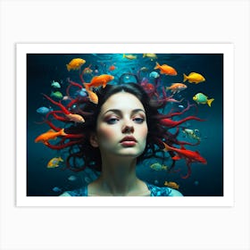 Portrait Of A Woman With Fish Art Print