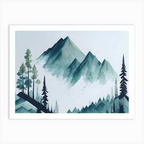 Mountain And Forest In Minimalist Watercolor Horizontal Composition 81 Art Print
