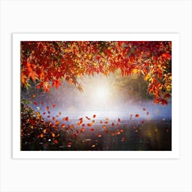 Autumn Themed Frame Showcasing An Explosion Of Vibrant Foliage Hues Ranging From Deep Reds To Warm (3) Art Print