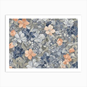 Flowers In Blue And Peach Art Print