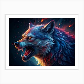 Fierce White Wolf With Blazing Fur Art Print