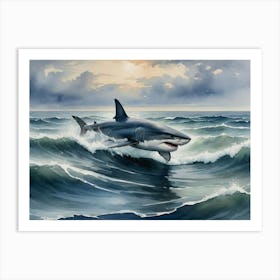 White Shark Hunting Art Print