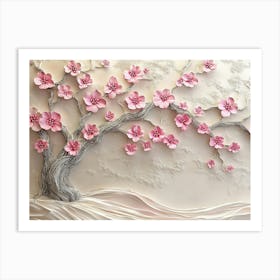 3d Tree with Pink Flowers 2 Art Print