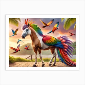 Colorful Horse-Bird Art Print