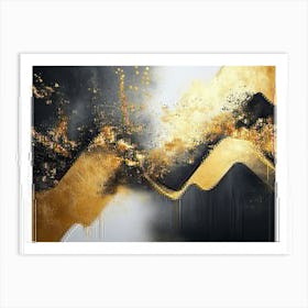 Abstract Golden and Black Shapes in The Paint Drawing Background 2 Art Print