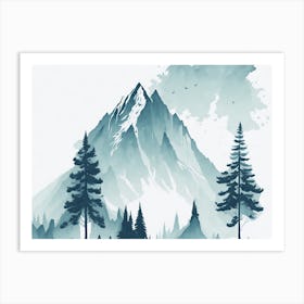 Mountain And Forest In Minimalist Watercolor Horizontal Composition 82 Art Print