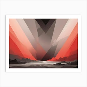 A Geometric Abstract Image Featuring A Low Poly Landscape With Red And Gray Mountains And A White Valley Art Print