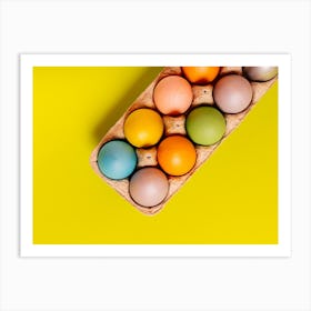 Colorful Easter Eggs On Yellow Background 2 Art Print