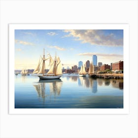 Sailboats In Boston Harbor Art Print