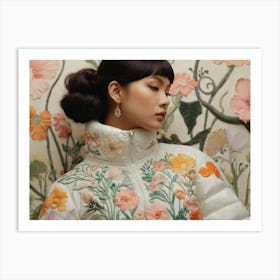 Asian Woman In Floral Jacket Art Print