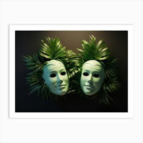 Tragedy And Comedy Masks Floating Ethereally Crafted From Meticulously Detailed Pine Leaves One M Art Print