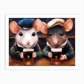 Two Mice Drinking Beer Art Print