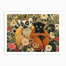 Floral Animal Illustration Lemur 4 Art Print