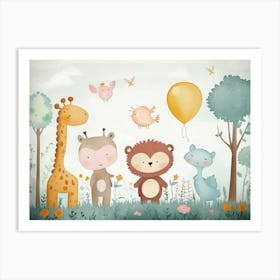 Giraffes And Birds 1 Art Print