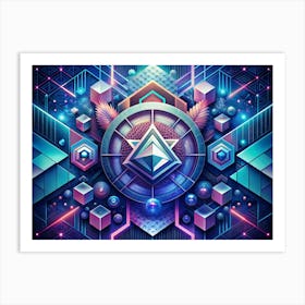 Abstract Geometric Pattern With Blue, Pink, And Purple Colors Art Print