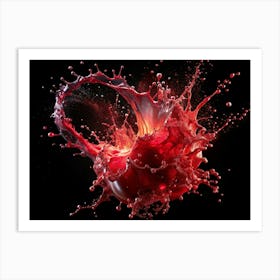 Red Liquid Splashing On A Black Background Art Print