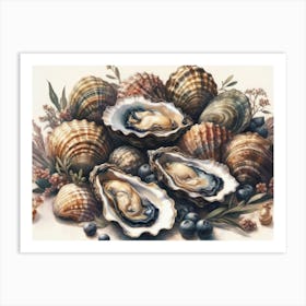 Whispers Of The Tide An Oyster Still Life Exploration Begins with Friends at The Table Art Print