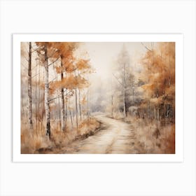 A Painting Of Country Road Through Woods In Autumn 57 Art Print