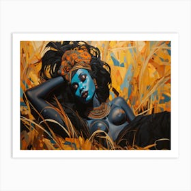 Blue Woman In The Grass Art Print