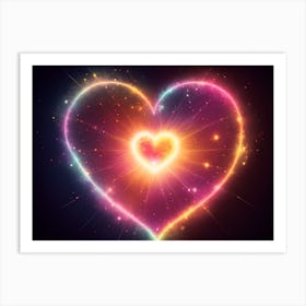 A Colorful Glowing Heart On A Dark Background Horizontal Composition 24 Art Print