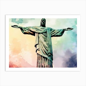 Christ The Redeemer Statue AI watercolor Art Print