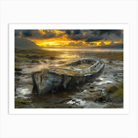 Abandoned Boat At Sunset 1 Art Print