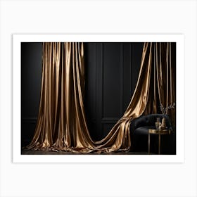 Curving Gold Drapery Cascades Down A Rich Brown Wall The Silken Material Emulating The Fluidity And (5) Art Print