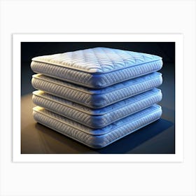 Stack Of Four White Mattress Pads With A Diamond Pattern Art Print