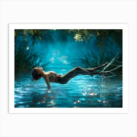 Water Spider With Human Like Attributes Weaving A Web Shimmering With An Enchanting Glow Placed Am Art Print