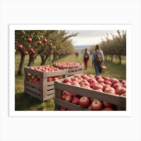 Crates Of Red Apples In An Orchard Art Print