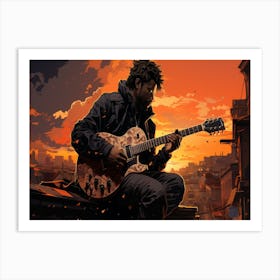 Guitar Player In A City Art Print