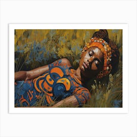 African Woman Laying In Grass Art Print