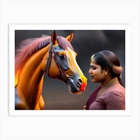 Woman And A Horse art Art Print