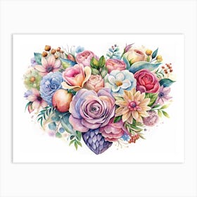 Watercolor Floral Heart Art Print