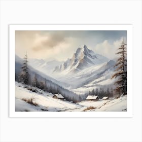 Vintage Muted Winter Mountain Landscape (20) 1 Art Print