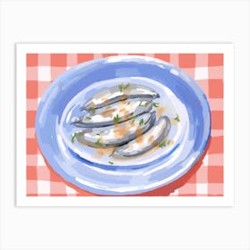 A Plate Of Anchovies, Top View Food Illustration, Landscape 4 Art Print