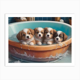 Puppies In A Tub Art Print